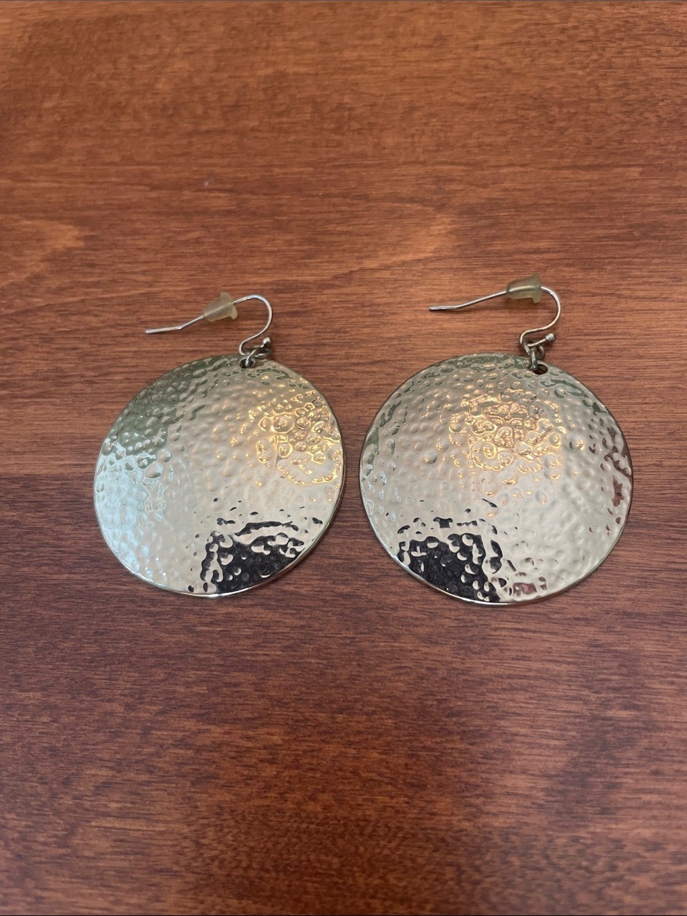 Hammered Disc Drop Earrings - Gold Tone